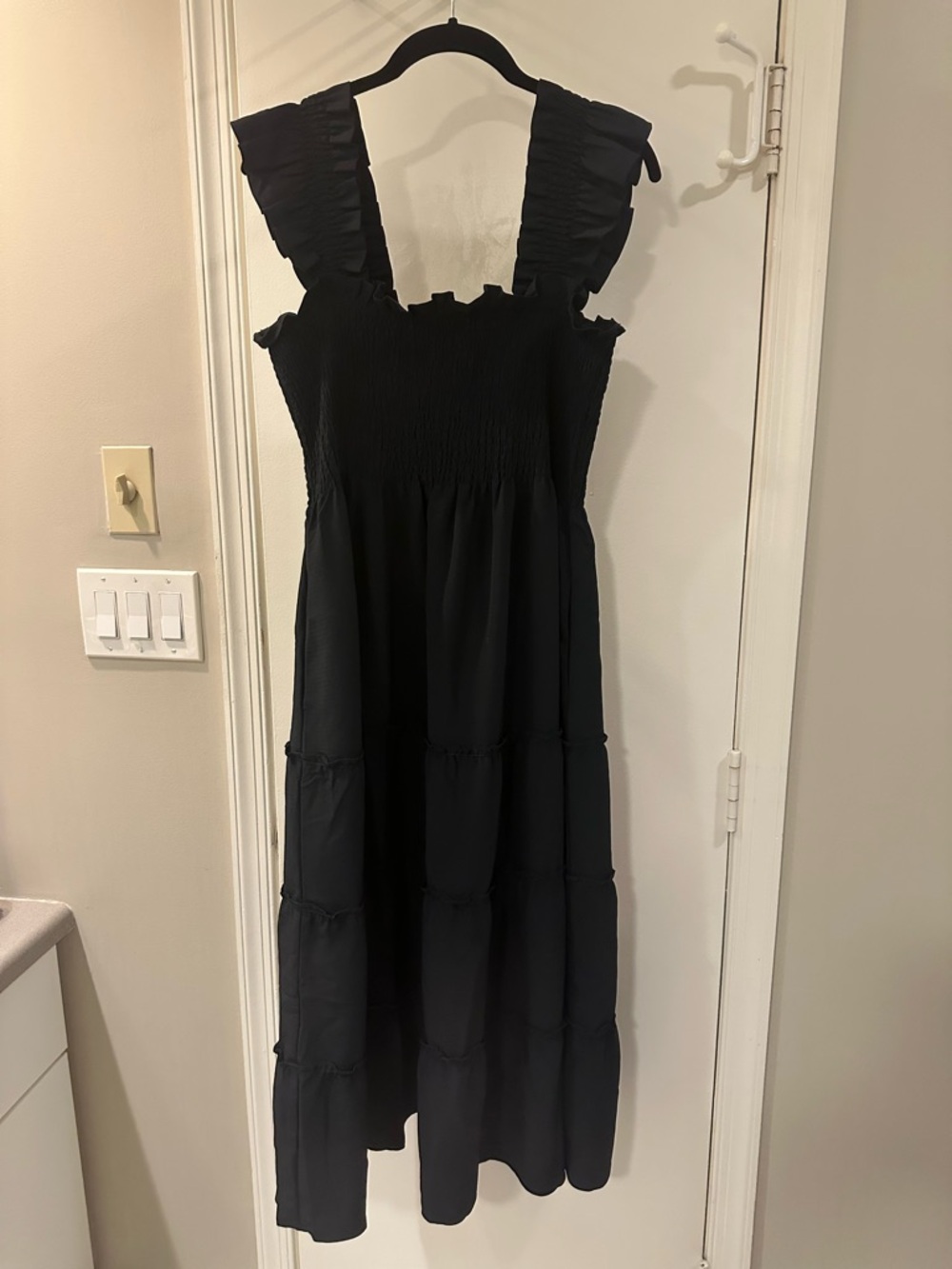 Hill House Black Smocked Nap Dress with Ruffled Straps